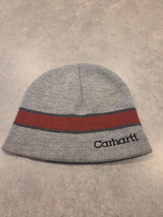 Carhartt Other - Carhartt Kids Beanie Gray Red Stripe Made in USA One Size Knit Hat